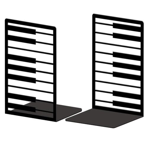 Peacoblue Metal Bookends for Shelves, Modern Decorative Heavy Duty Study Book Ends Stoppers for Office, Desk, Shelf, Room 5.3"x4.3"x7.9" Cast Iron Simple Tall Bookends 1 Pair (Piano Keys) - style: Piano Keys