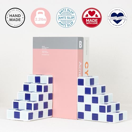 Decorative Bookends for Shelves - Stair Book Ends for Heavy Books - Unique Book Stopper & Holder for Shelves - Modern Home Decor Aesthetic Bookshelf Decor (Blue & White) - color: Blue & White