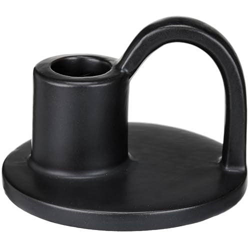 Ceramic Taper Candle Holders with Handle (Set of 2) – Tall Candlestick Holders for Table Decor Centerpieces, Rustic Home Décor, and Dinner Table Styling Matte Black - color: Matte Black
