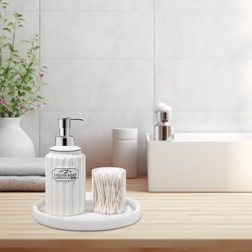 Silicone Bathroom Tray Round Vanity Tray Decorative Soap Holder Kitchen Countertop Organizer Coffee Table Decor for Candle, Perfume, Plant, 8 Inch, White - color: White, size: 8"