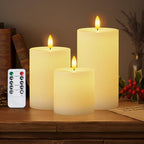 Homemory White Flameless Candles Φ 3" H456 Battery Operated with Remote Timer, Real Wax LED Pillar Candle for Home Fireplace Bedroom Living Room, Set of 3 - color: D3"xH4"5"6"-White