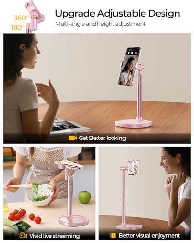 DIMONCOAT Cell Phone Stand for Desk, Stocking Stuffers Gifts for Teens Girls Boys Adults，Phone Holder Angle Height Adjustable, Aluminum Alloy Universal iPhone Stand for iPhone 17 16 15 Pro Max -Pink - color: PINK - 6X STABLE WEIGHTED BASE, size: For 4-7 I