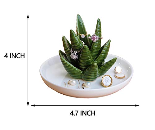 PUDDING CABIN Aloe Ring Holder,Cactus Ring Dish,Jewelry Holder Trinket Tray for Rings Earrings Necklace Organizer,Bridesmaid Christmas Birthday Gift for Women Girls - style: Aloe