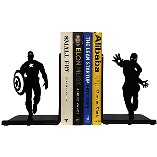 Superhero Bookends | Decorative Bookends for Shelves | Non-Skid Book Holders for Shelves, Table | Unique Home/Office Decor | Heavy Bookends| Metal Book Ends| 7x5.5x4 Inches Each - size: 7 x 5.5 x 4 inches | 2.5 pounds