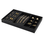 Oirlv 4 in 1 Black Premium Leather Multifunctional Jewelry Display Tray for Rings,Earrings and Bracelets Organizer and Storage - style: P01708