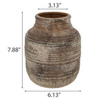 Hobby Lobby Beige Distressed Decorative Ceramic Vase, Rustic Beige with Dark Distressing, Ribbed Texture, 7.88" H x 6.13" W,Office and Home Decor