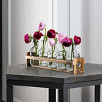 Le'raze Glass Flower Vase with Wooden Holder, Set of 6 Rectangular Bud Vases for Home Decor, Wedding, Mother's Day, Clear Glass, Metal Stand