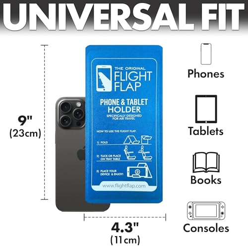 Flight Flap Airplane Phone Holder, Flexible Cell Phone Holder, Folding Cellphone Stand for Desk, Bed, Office, Treadmill - Airplane Gadgets for Long Travel Accessories - Plane Essentials (Blue) - color: Blue, size: Large