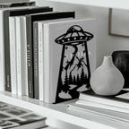 Peacoblue Metal Bookends for Shelves, Modern Decorative Heavy Duty Study Book Support Stoppers for Office, Desk, Shelf, Room 5.3"x4.3"x7.9" Cast Iron Simple Tall Bookends, 1 Pair (UFO) - style: UFO