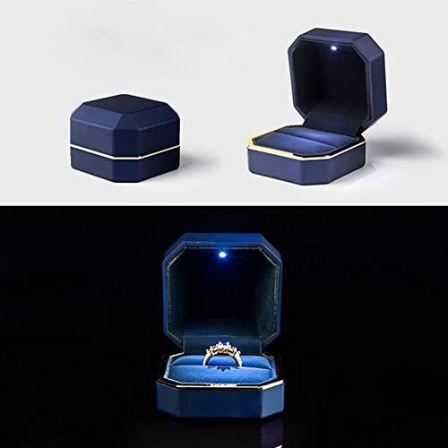 Luxury Ring Box, Square Velvet Wedding Ring Case Jewelry Gift Box with LED Light for Proposal Engagement Wedding, Blue - color: Blue, size: Ring Box