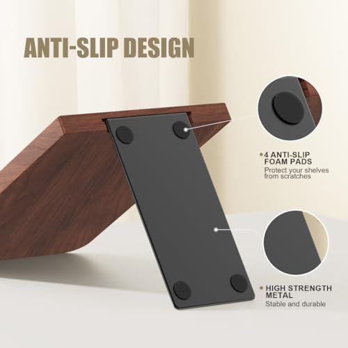 Book Ends, Non-Slip Bookends, Heavy Duty Wooden Bookend Support for Books and Movies (1, Square bookends)