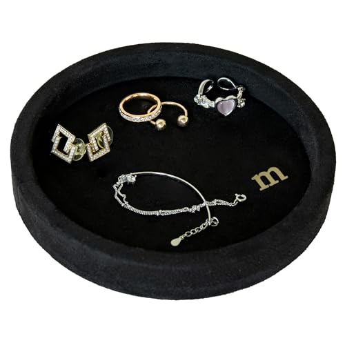 COLLECTIVE HOME - Velvet Jewelry Tray, 6" Monogrammed Jewelry Dish, Smooth Velour Display Dish for Rings, Earrings, Necklaces, Makeup, Personalized Gifts for Women (Black-m) - color: Black-m