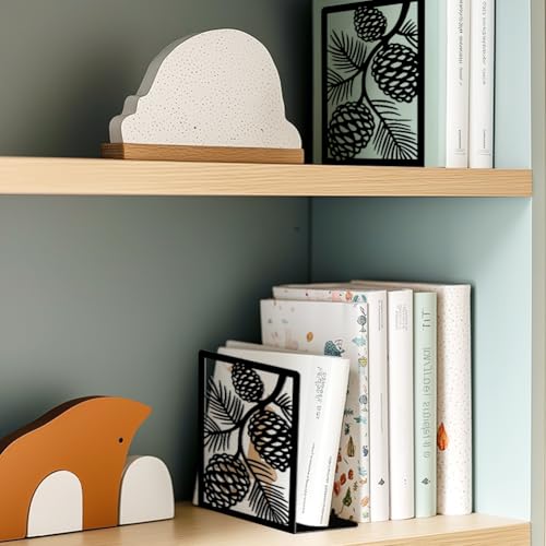 2 Pcs Decorative Metal Bookends, Pinecone Design Book Ends for Shelves Black Heavy Duty Book Stopper Suitable for Home Office School - style: Pinecone