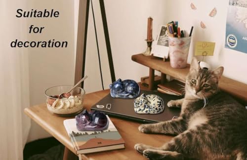 LAIDANLA Garnet Cat Healing Crystals Figurine Sleeping Cat Hand Carved Cute Statue Polished Stone Sculpture Reiki Office Room Bedroom Desk Home Decoration Gifts 1.6" - color: J-garnet