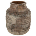 Hobby Lobby Beige Distressed Decorative Ceramic Vase, Rustic Beige with Dark Distressing, Ribbed Texture, 7.88" H x 6.13" W,Office and Home Decor