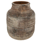 Hobby Lobby Beige Distressed Decorative Ceramic Vase, Rustic Beige with Dark Distressing, Ribbed Texture, 7.88" H x 6.13" W,Office and Home Decor