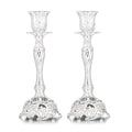 Sziqiqi Silver Plated Candlestick Holders Set of 2 Taper Candle Holders Deluxe Ornate Candle Holders for Shabbat Taper Candles, Candle Centerpiece, Wedding Candles, Christmas Candle, 7.4inch - color: Silver