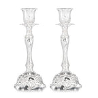 Sziqiqi Silver Plated Candlestick Holders Set of 2 Taper Candle Holders Deluxe Ornate Candle Holders for Shabbat Taper Candles, Candle Centerpiece, Wedding Candles, Christmas Candle, 7.4inch - color: Silver