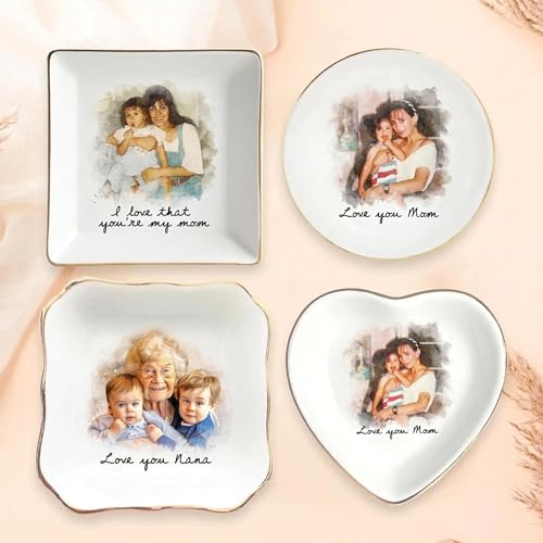 Noni Personalized Mom Photo Jewelry Dish, Custom Ceramic Trinket Tray for Grandma, Birthday Ring Dish Gift, Moms Day Gift from Daughter, Love You Mama Present 3 - color: Style3
