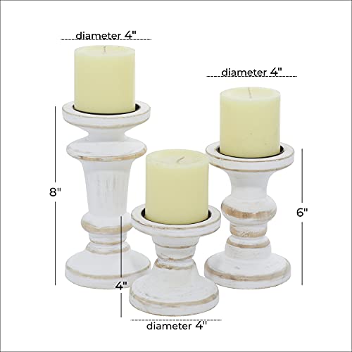 Deco 79 Wood Decorative Candle Holder Candle Stand, Set of 3 Candlestick Holder 8", 6", 4"H, White - color: Beige