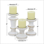 Deco 79 Wood Decorative Candle Holder Candle Stand, Set of 3 Candlestick Holder 8", 6", 4"H, White - color: Beige