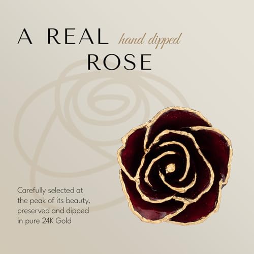 Forever Rose Hand-Dipped in 24K Gold, Garnet-Inspired January Birthstone with Sparkles, Real Rose in Luxury Gold Gift Box & Glass Vase – Perfect Ready to Gift for January Birthday or Any Occasion - color: January Garnet