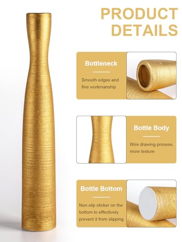 Tall Gold Vase, 16.5 Inch Skinny Flower Vases, Handmade Ceramic Vase Modern Minimalist Style for Living Room,Home,Office,Centerpiece,Table,Wedding Party - color: 16.5inch&golden