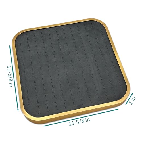 TheDisplayGuys - Aluminum Jewelry Organizer Display Tray - Faux Suede Insert - 104 Ring Holder Slots - Gold/Grey - color: Grey Suede, size: Ring Slots - 104, style: Aluminum - Gold