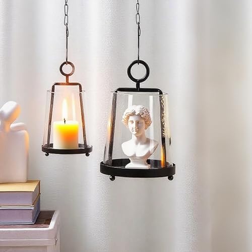 6" & 4" Wide Modern Farmhouse Metal Hurricane Candle Holder with Handmade Sturdy Glass Sleeve in Black for Pillar Candle & Plants, Glass Hurricane Lantern, Industrial, Minimalistic - color: Black, size: 6"x10" & 4"x7.5"