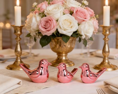 Pink Bird Statue Pair, 2-Pack 3 inch Shiny Accent Small Knick Knacks for Home Office Shelf Desk Coffee Table Decoration - color: Pink