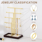 modern T-shaped jewelry rack, jewelry tower, gold metal, square ceramic base decoration display tower, necklace, bracelet, ring storage rack (4-layer wooden pallet black) - style: 4-layer wooden pallet black