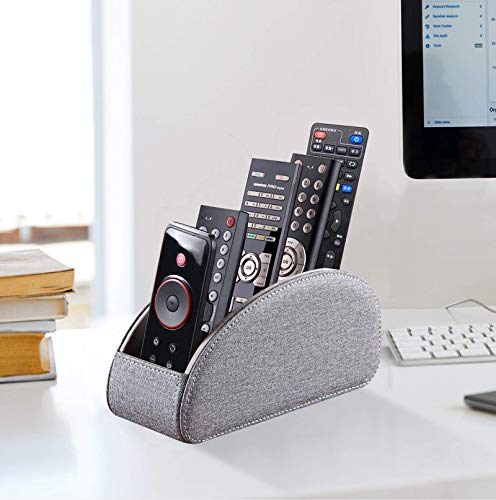 TV Remote Control Holder with 5 Compartments,Pu Leather Remote Caddy/Box/Tray Bedside Table Desk Storage Organizer for DVD, Blu-Ray, Media Player, Heater Controllers and Cosmetics Office Supplies - color: Grey, size: Small