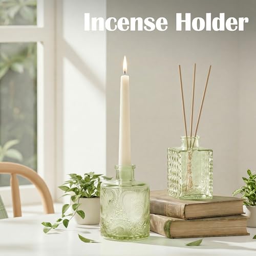 Glass Bud Vases in Bulk Set of 17, Green Small Mini Vases for Flowers, Vintage Vase for Centepiece,Wedding, Table Decor, Baby Shower, Christmas, Home and Events - color: Green