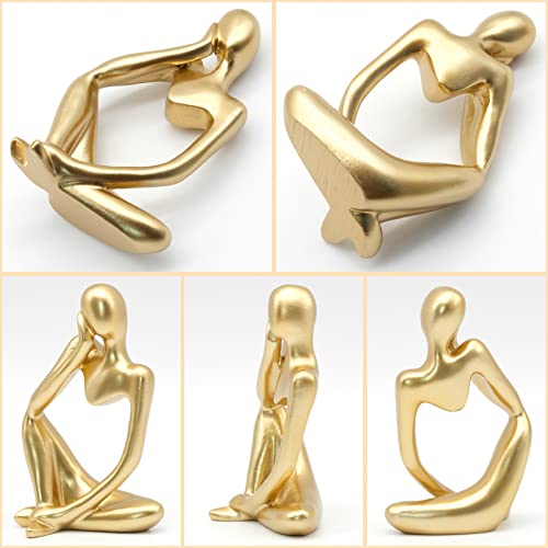 Gold Thinker Statue Decor, Modern Abstract Art Sculpture, Thinker Figurines Collectible Accents Decoration for Shelf Bookshelf Office Desktop Decor
