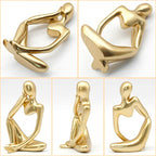 Gold Thinker Statue Decor, Modern Abstract Art Sculpture, Thinker Figurines Collectible Accents Decoration for Shelf Bookshelf Office Desktop Decor