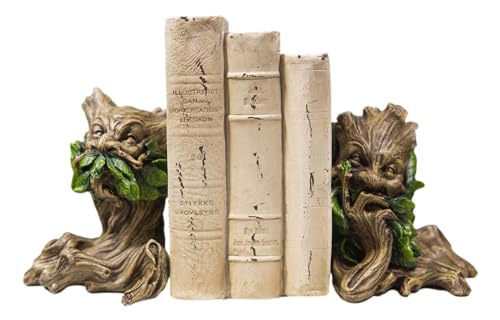 Ebros Gift Mythical Forest Tree Spirit Ent Celtic Greenman Decorative Bookends Figurine Pair Set 6" Tall Wicca Horned God Sculptural Bookend Library Bookshelf Accent