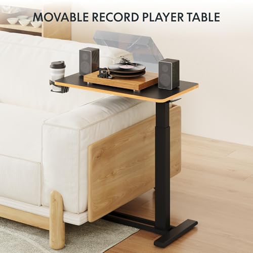 FLEXISPOT H7 Adjustable Overbed Bedside Table with Wheels Pneumatic Mobile Standing Desk Laptop Desk Rolling Computer Cart Movable Overbed Tables Hospital Home Use(27.6" W x 15.7" D, Black Maple) - color: Black Maple, size: Small