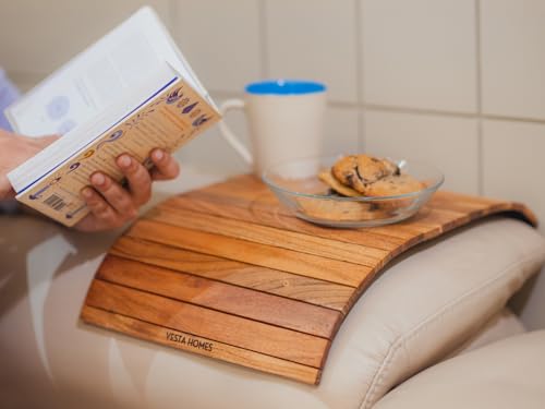 Vesta Homes Sofa Armrest Tray Set of 2 | Acacia Wood | Tambour Tray | Flexible and Foldable | Dining Table Mat | Suitable for Food, Drinks, Snacks, Cup | 17 * 11 Inches | Handcrafted in India - style: Set of 2 Couch Armrest