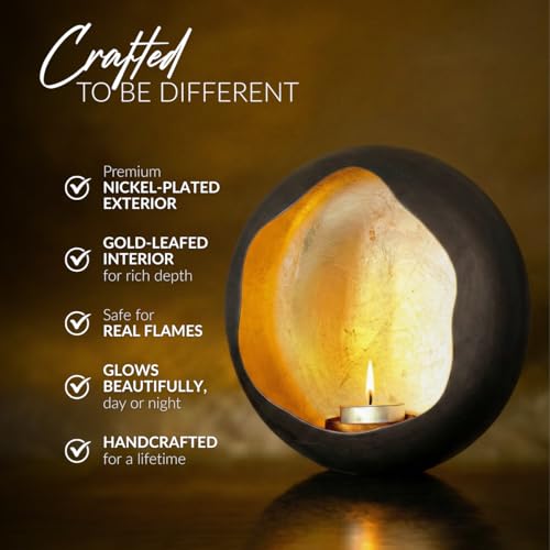 NativeSkins Solara Metal Wall Candle Sconce Set of Two Wall Candle Holders - Set of 2 Handcrafted Decorative Tea Light Sconces for Living Room Gold Tea Holder