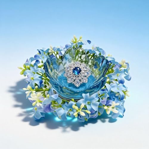 Mini Flower Ring Plate Jewelry Storage Tray Ring Holder for Dressing Table, Bedside Table, Room Bathroom Decoration, Cute Valentine's Day Christmas Birthday Gift for Women (blue flower) - color: blue Jewelry Tray and Flower Base