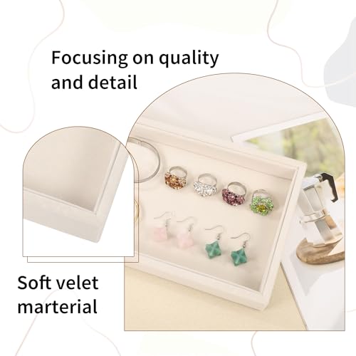Mornajina 9" x 5.7" Velvet Jewelry Tray Jewelry Display Tray, Stackable Empty Plate Trays for Earrings Necklaces Bracelet Rings Display Showcase - Light Khaki - color: Light Khaki, size: Flat Tray 9"x5.7"