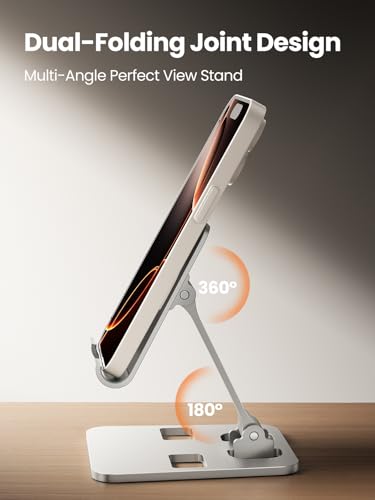 Phone Stand for Desk, Dual Folding Cell Phone Holder, Fully Adjustable Portable Mobile Phone Holder for iPhone 17 16 15 14 13 12 11 Pro Max Plus Air, Galaxy S25 S24, All Phones (Silver) - color: Silver