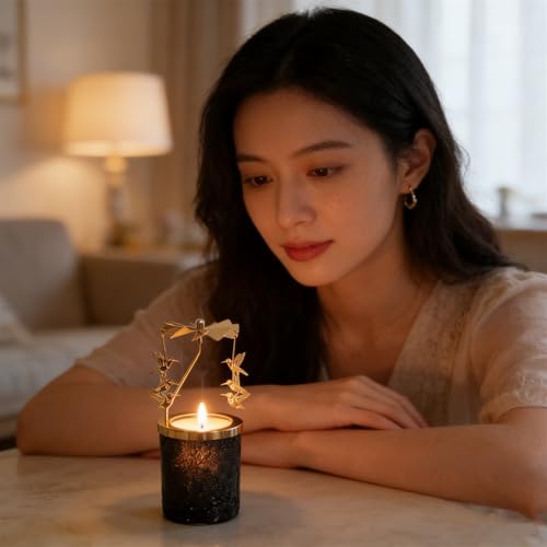 kingnero Lavender Scented Candle 6.3 oz/180ml, Carousel Rotary Candle Holder Spinning Tea Light Birthday Gifts for Women, Mom, Wife, Girlfriend, Sister, Female Friends, (Swallow) - color: Swallow