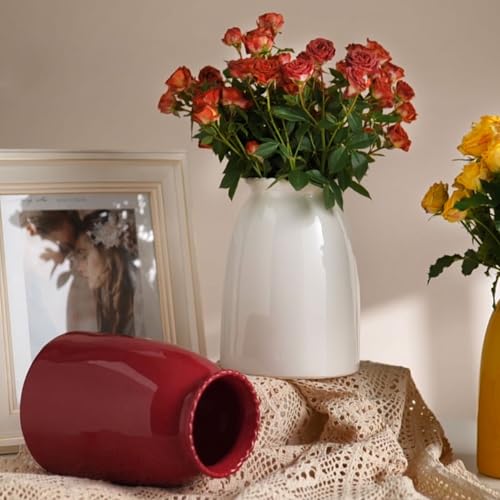 hjn White Flower Vase- Ceramic Vase for Flowers, Modern Vases for Living Room/Home Decor Accents/Entryway/Mantel/Bookshel-White - color: White-8.5inch
