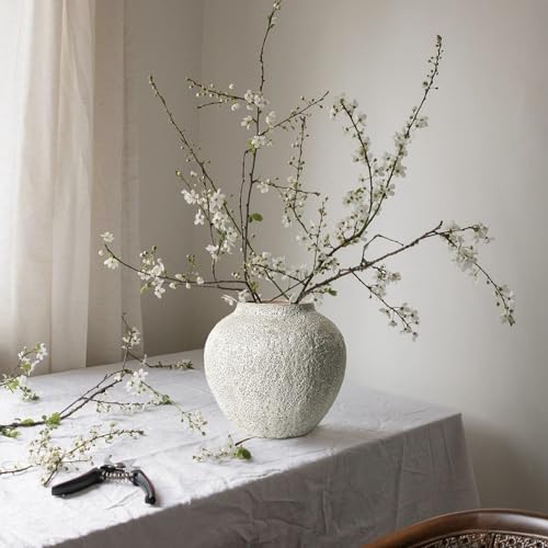 Rustic White Ceramic Vase Farmhouse Round Flower Clay Pottery Large Terracotta Floor Vases for Decorative Centerpiece Vintage Home Decor Aesthetic for Living Room Bedroom Table Entryway - color: Rustic Vase003