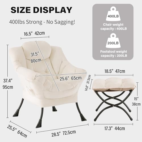 Tiita Lazy Chair with Ottoman, Beige Modern Large Accent Chair, Comfy Leisure Sofa Armchair with Ottoman, Reading Chair with Footrest for Bedroom, Living Room, Dorm Rooms, Velvet Beige - color: Beige