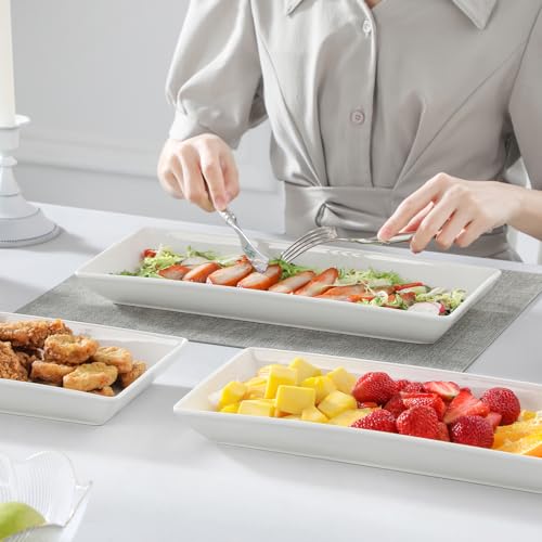 MALACASA Serving Platters Set of 4, Ceramic Serving Platters and Trays for Serving Food, Rectangular Serving Trays for Party, Large Serving Plates, Party Serving Trays and Platters - 14 Inch, White - size: 14 Inch