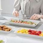 MALACASA Serving Platters Set of 4, Ceramic Serving Platters and Trays for Serving Food, Rectangular Serving Trays for Party, Large Serving Plates, Party Serving Trays and Platters - 14 Inch, White - size: 14 Inch