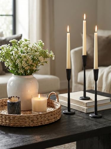 Black Iron Taper Candle Holder Set of 3, Heavy Wrought Iron Candlestick Holders Decorative Candle Stand, Vintage Candle Holder for Wedding, Dining, Home Decoration - color: Black