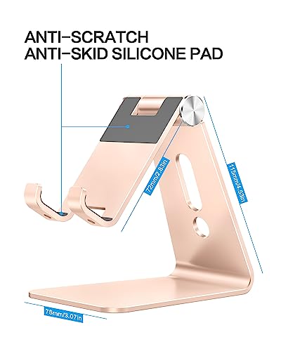 OMOTON Adjustable Cell Phone Stand, C2 Aluminum Desktop Phone Dock Holder Compatible with iPhone 15 14 13 Pro, SE, XR, 8 Plus 7 6, Samsung Galaxy, Google Pixel and More, Gold - color: Gold